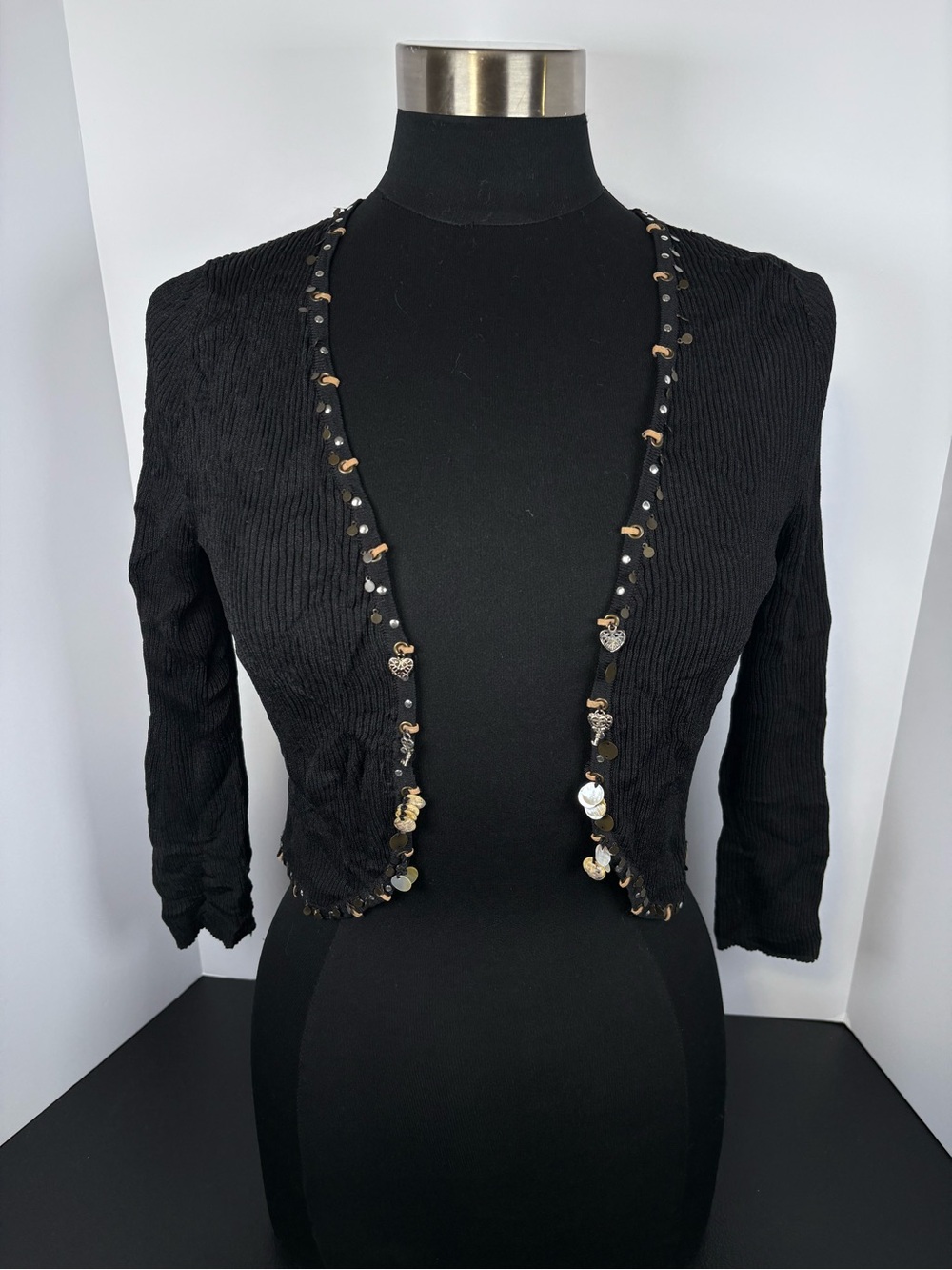 Cable & Gauge Black Embellished Cropped Cardigan